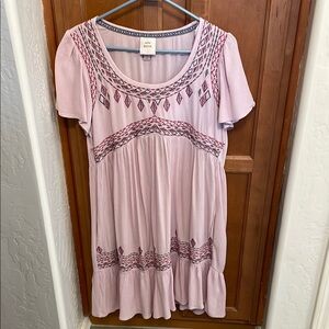Boho Pink Embroidered Dress